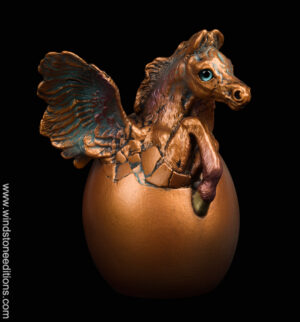 Hatching Pegasus Fantasy figurine. Hand-painted collectable sculpture by Windstone Editions. Painted to look like tarnished copper