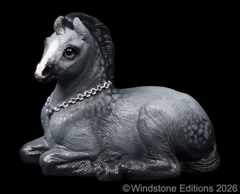 Baby Unicorn Dapple Grey fantasy figurine. Hand-painted collectable sculpture by Windstone Editions