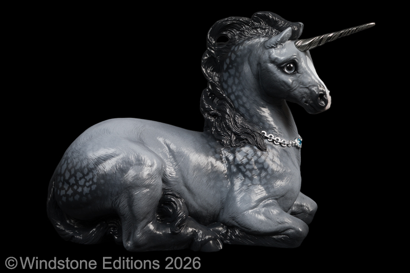 Mother Unicorn Dapple Grey fantasy figurine. Hand-painted collectable sculpture by Windstone Editions