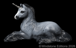 Resting Ponycorn Dapple Grey fantasy figurine. Hand-painted collectable sculpture by Windstone Editions